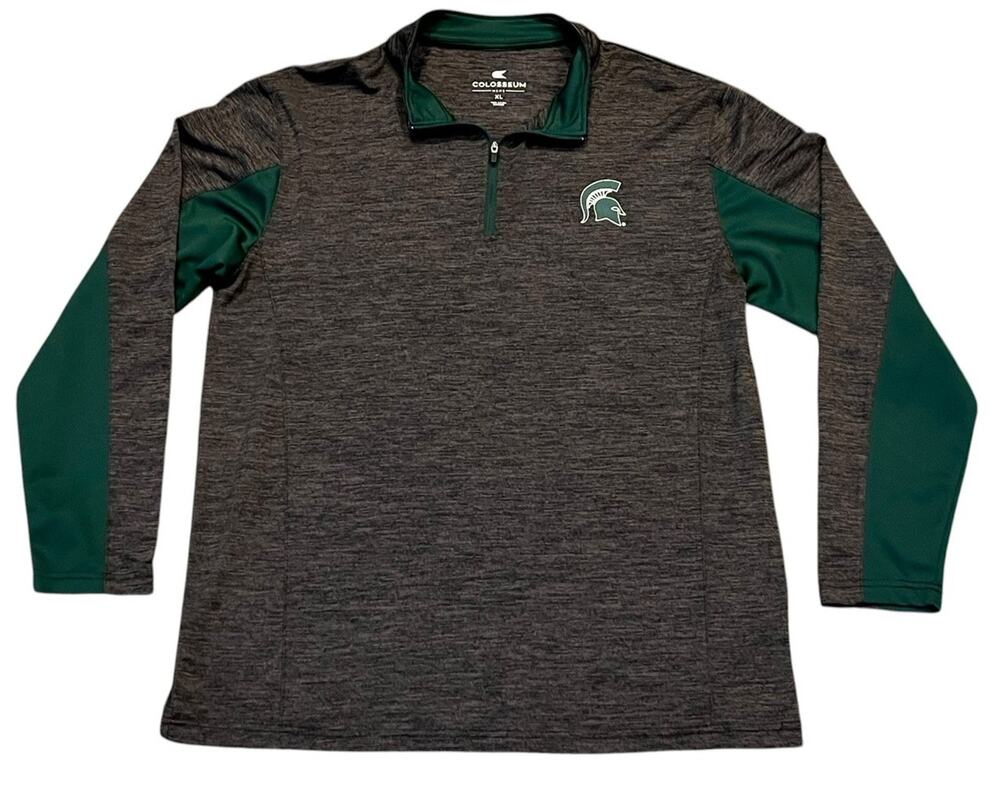 Michigan State Spartans 1/4 Zip Pullover Men's XL Heather Gray & Green Colosseum